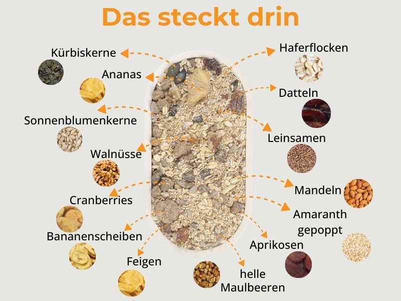 Amaranth Vital-Müsli - Exotikfrucht Plus Nuss - Das steckt drin