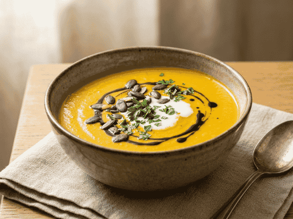 Goldene Kürbis-Kokos-Suppe mit Goldener Milch Gewürzmischung