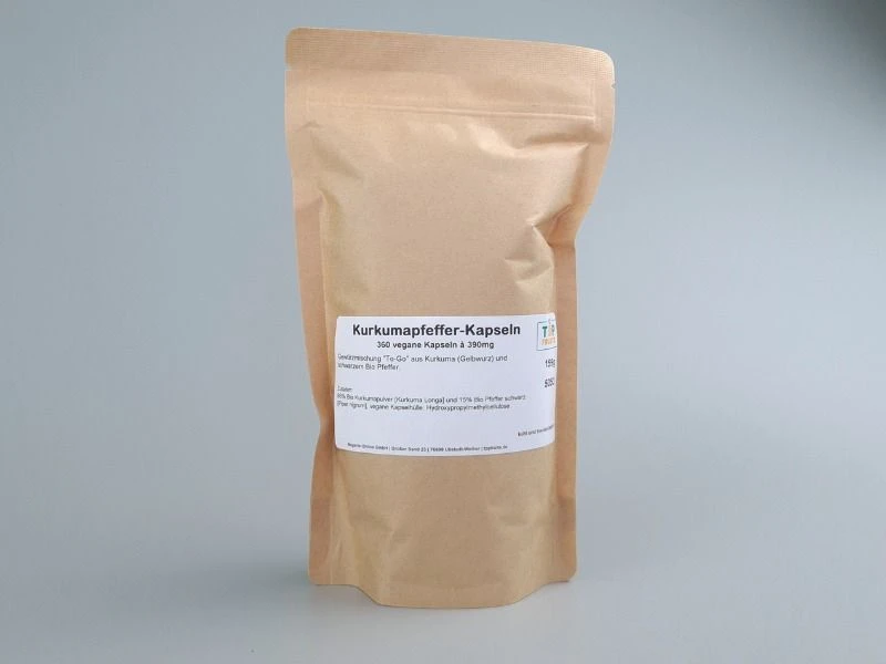 Kurkumapfeffer Kapseln, vegane Gewürzmischung à 390 mg, mit Curcuma longa und Piper nigrum