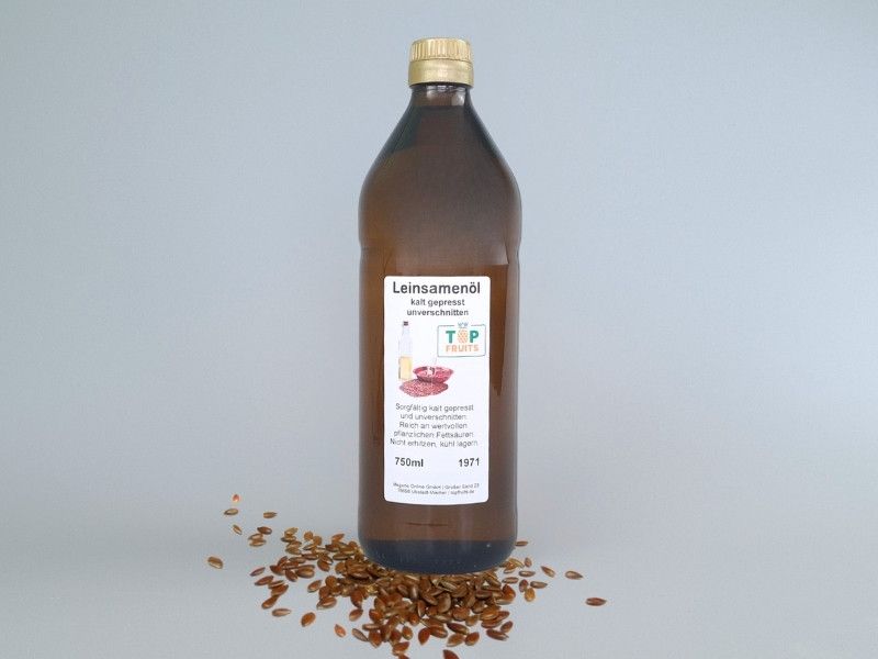Leinöl (Leinsamenöl), kaltgepresst - Rohkost, reich an Omega-3