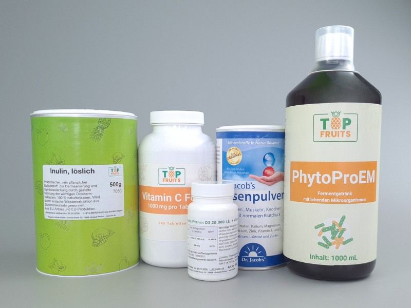 Bundle - Immun Basis + Darm mit Vitamin C, Vitamin D3+K2, Basenpulver, PhytoProEM, Inulin