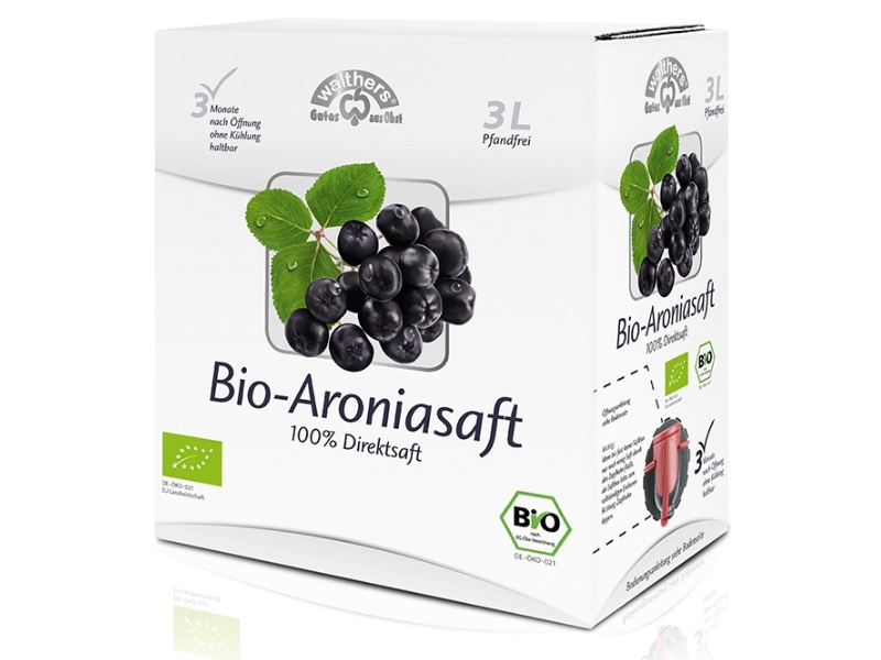 Aroniasaft, 100 % Bio-Direktsaft, 3 l Saftbox (Apfelbeere)