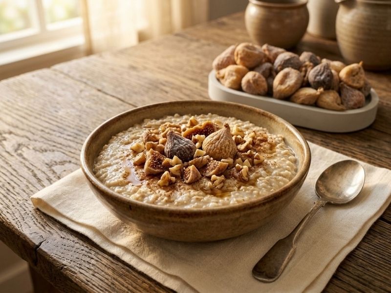 Mini Feigen Porridge angerichtet in einer Schale