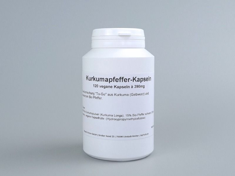 Kurkumapfeffer Kapseln, vegane Gewürzmischung à 390 mg, mit Curcuma longa und Piper nigrum