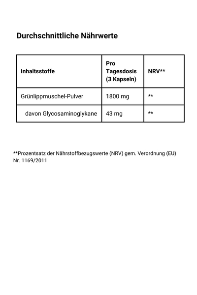 Grünlippmuschel Kapseln - Nährwerte