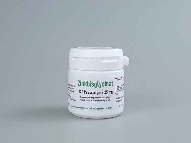 Zink à 25 mg, als Zinkbisglycinat - 120 Tabletten, hohe Bioverfügbarkeit, vegan