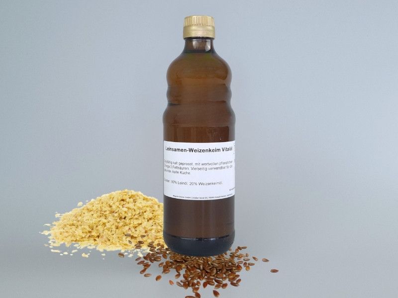 Leinsamen-Weizenkeim-Vitalöl, kaltgepresst, Omega 3 Fettsäuren und natürliches Vitamin E