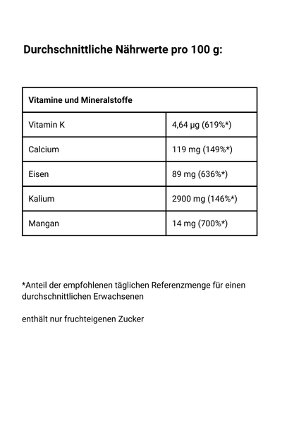 Spinatpulver, vegan - Vitamine und Nährwerte