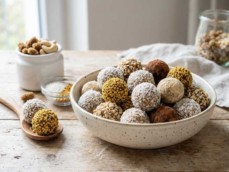 getrocknete weiße Maulbeeren Energy Balls