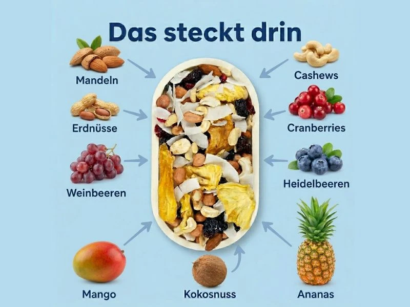Zutaten vom Studentenfutter exotic grafisch dargestellt