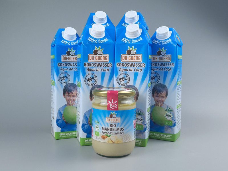 Power und Fresh 2er Bundle, 500g rohes weißes Mandelmus und 6x1L Kokoswasser - Dr. Goerg