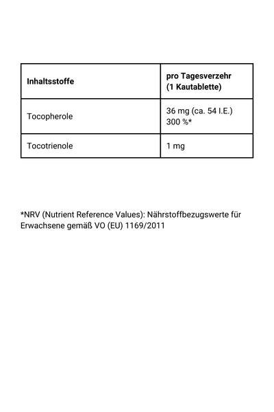 Vitamin E Komplex, 90 Kautabletten - Nährwerte