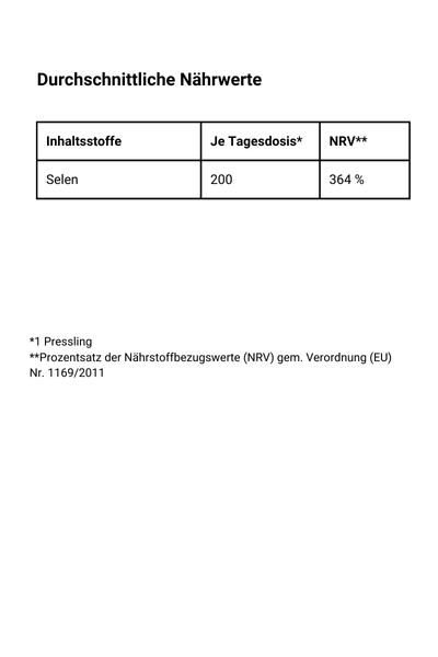 Selen Komplex Presslinge - Nährwerte