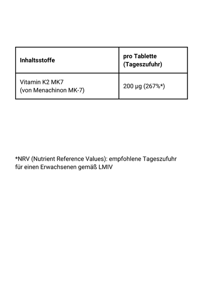 Vitamin K2, 120 Tabletten - Nährwerte