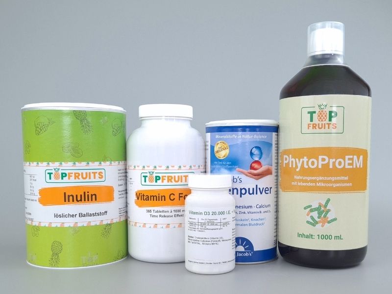 Bundle - Immun Basis + Darm mit Vitamin C, Vitamin D3+K2, Basenpulver, PhytoProEM, Inulin
