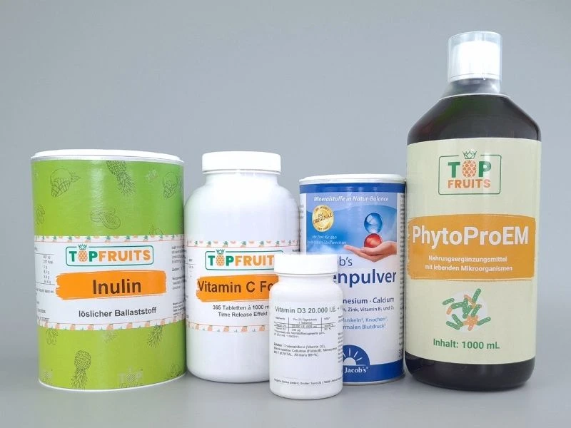 Bundle - Immun Basis + Darm mit Vitamin C, Vitamin D3+K2, Basenpulver, PhytoProEM, Inulin
