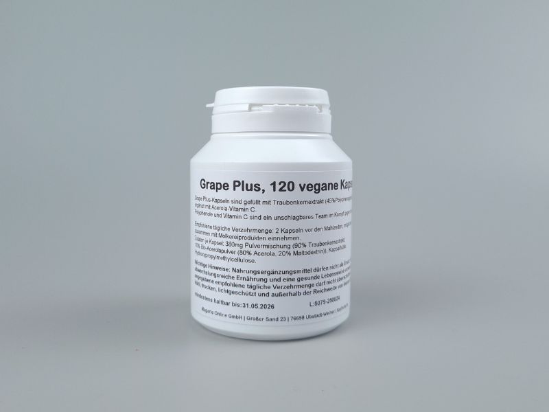 Grape Plus - 120 Vegi Kapseln mit OPC-Traubenkernextrakt + Acerola Vitamin C