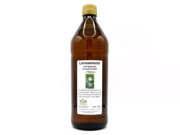 Leinöl (Leinsamenöl), kaltgepresst - Rohkost, reich an Omega-3
