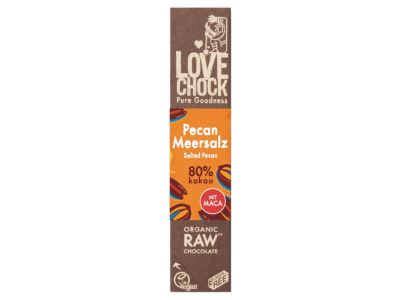 Lovechock Pecan-Meersalz, 40 g Riegel, bio kbA, 80% Kakao, vegan