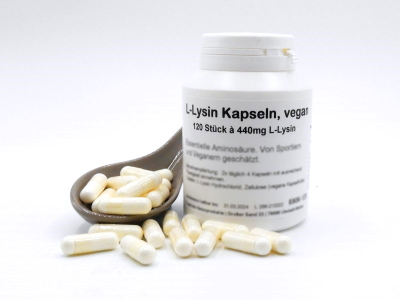L-Lysin Kapseln - 120 vegane Kapseln mit 440 mg reinem Lysin-HCL, ohne Füllstoffe