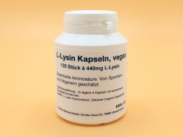 L-Lysin Kapseln - 120 vegane Kapseln, ohne Füllstoffe, 100 % Lysin-HCL