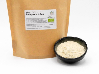Reisproteinpulver, aus fermentiertem braunem Vollreis, 85% Protein, natur, Bio kbA, Rohkost