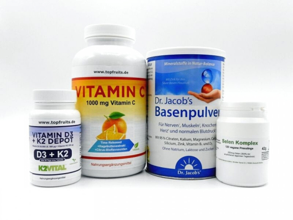 Bundle - Immun Basis mit Vitamin C, Vitamin D3+K2, Selen und Basenpulver