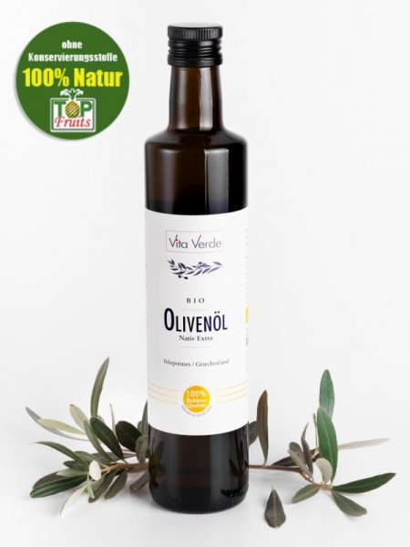 Olivenöl, nativ-extra, bio kbA - 500ml - unfiltriert (Vitaverde, Griechenland)